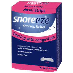 Anti snore Nasal Strips target snoring caused by a cold, allergies or a blocked nose